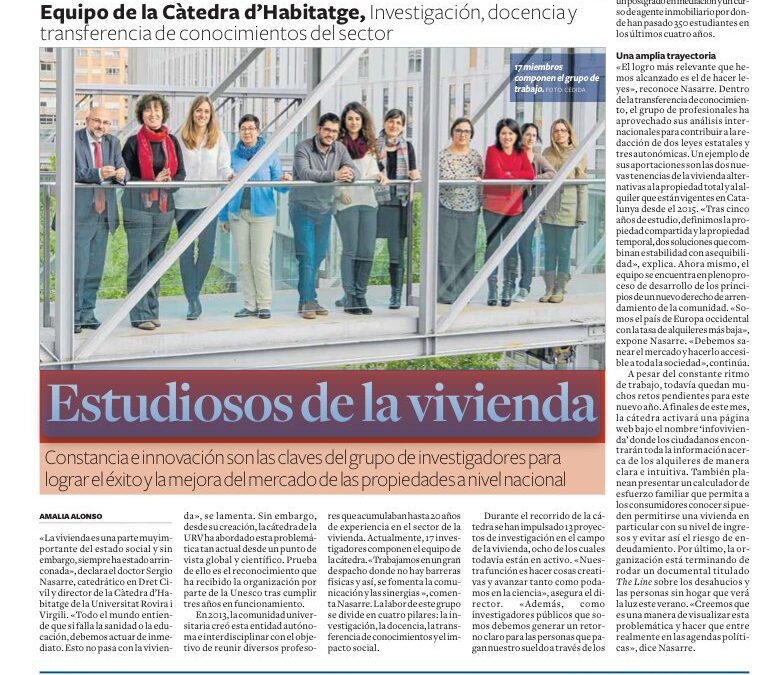 Reportatge de la Càtedra d’habitatge al Diari de Tarragona