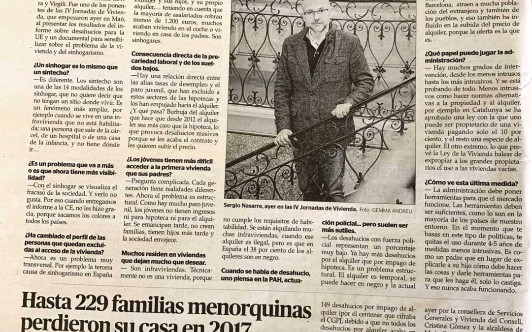 Presentaciones sobre desahucios y sinhogarismo en las IV Jornadas de vivienda del Consell Insular de Menorca