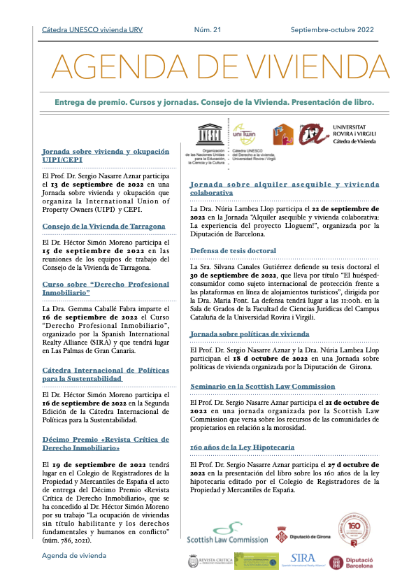 Agenda of the Housing Chair September-October
