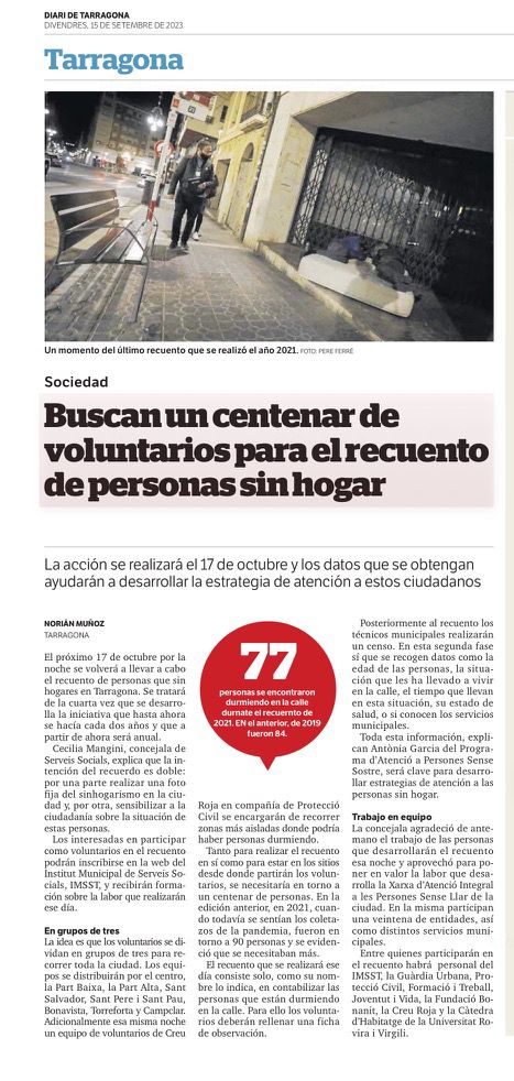 Count of homeless people in Tarragona