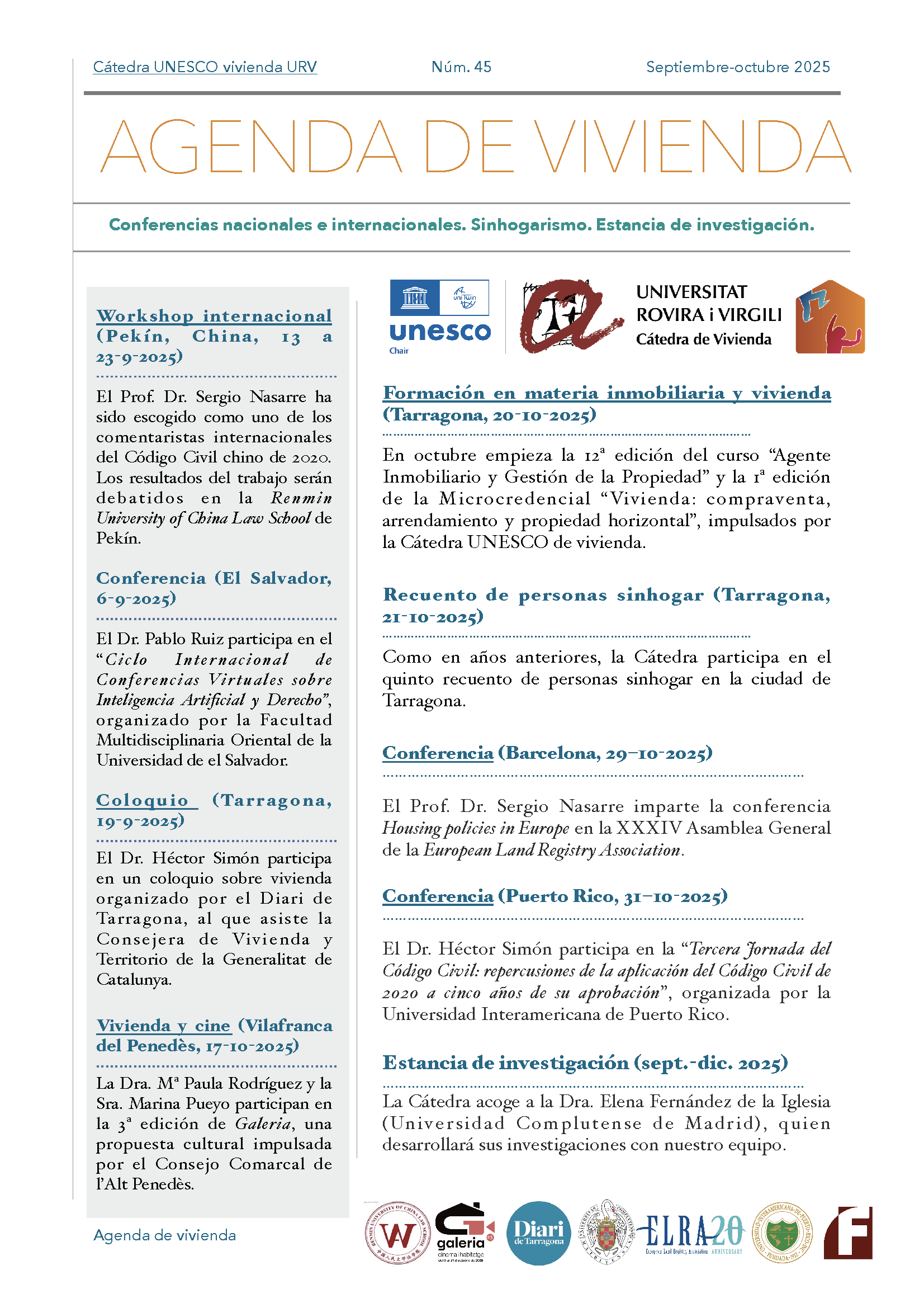 Agenda of the Chair