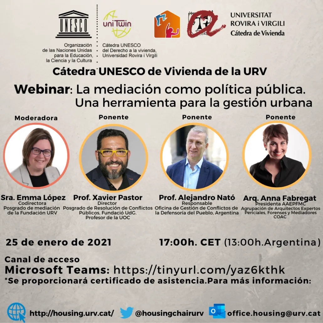 Webinar: “La mediació com a política pública. Una eina per a la gestió urbana”